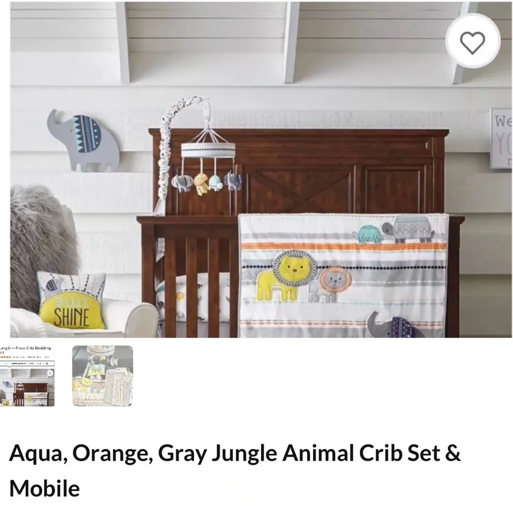 Massimo Aqua Orange Gray Jungle Animal Crib Bedding Set - Picture 1 of 2